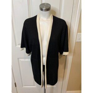 St. John Black White Short Sleeve Mid-Length Cardigan Size Medium